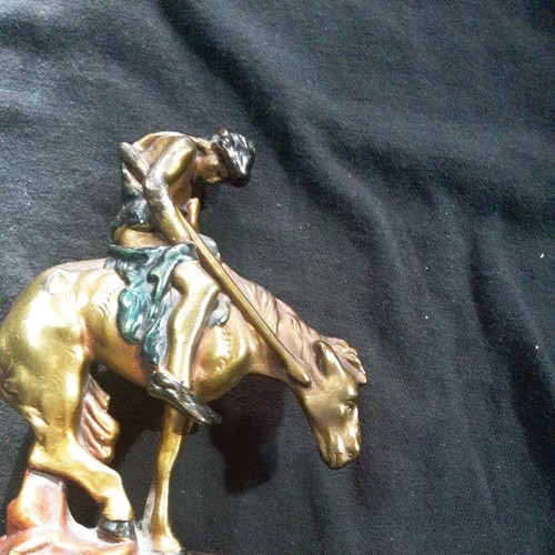 VINTAGE ARMOR BRONZE END OF TRAIL JAMES EARL FRASER INDIAN ON HORSEBACK BOOKEND - Imagen 2 de 7