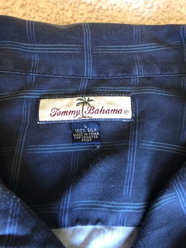 Tommy Bahama Size L Dark Blue Aloha Wahini 100% Silk Hawaiian Shirt - Picture 6 of 6