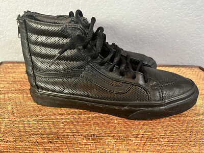 RARE VANS Sk8-Hi LX Zip Perforated Black Leather Sneakers