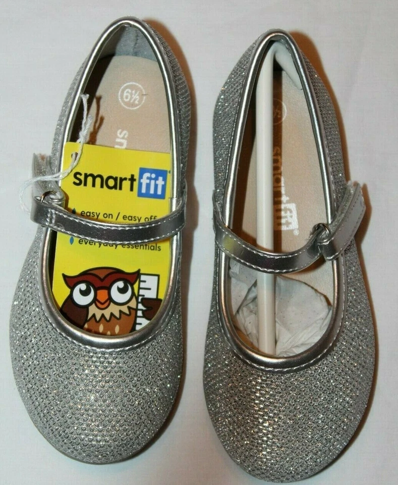SmartFit Toddler Girls' Shimmer Chelsea Silver Ballet Flat Shoes w/ Strap 6-12.5 - Image 3 of 4
