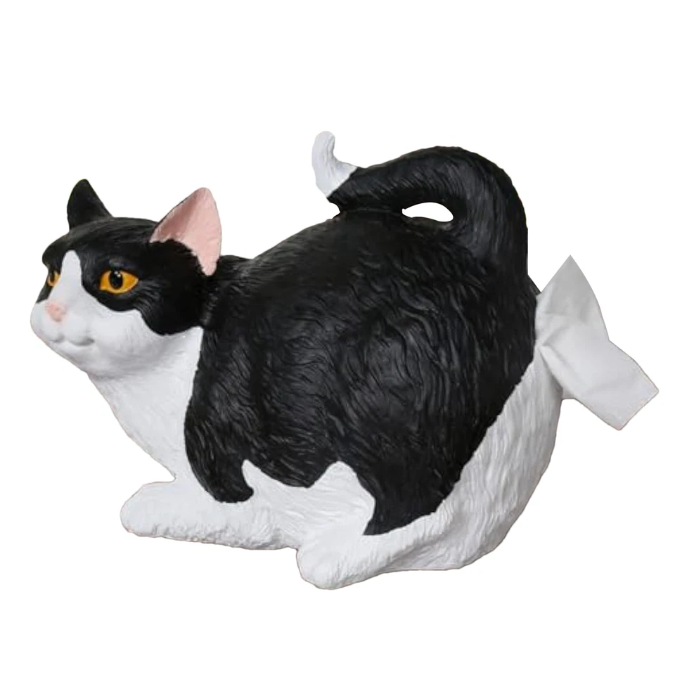 Organizador de papel facial de resina con soporte para pañuelos para gatos dispensador caja de pañuelos para glúteos de gato Foto 2 de 4