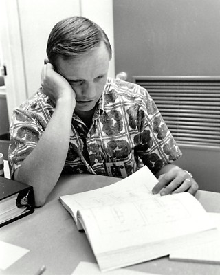 ASTRONAUT NEIL ARMSTRONG REVIEWS APOLLO 11 FLIGHT PLAN  8X10 NASA PHOTO (BB-974)