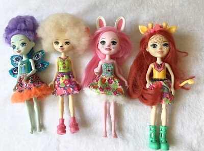 Enchantimals Doll Lot of 4 Peacock Giraffe Bunny Lamb Mattel