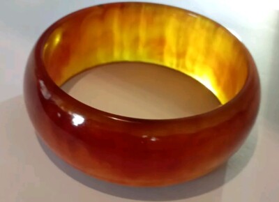 Bracelet Jonc En Bakélite Ambré - Vintage Années 30/40 - Bon état D'usage - Sans Fermoir