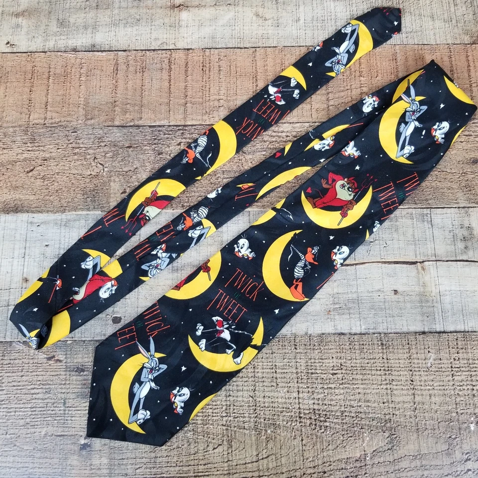 Corbata de Halloween Looney Tunes Warner Bros 1996 de colección negra Twick Tweet Moon Ghost Foto 3 de 4