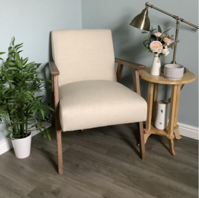 Skandinavischer Stil Sessel Mid Century Modern Massivholz Sitz Stoff Sofa Stuhl