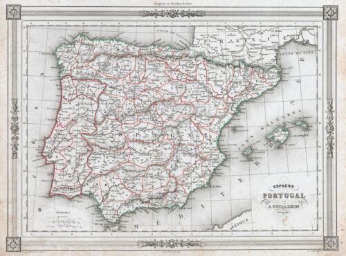 1852 Vuillemin Map of Spain and Portugal - Picture 1 of 1