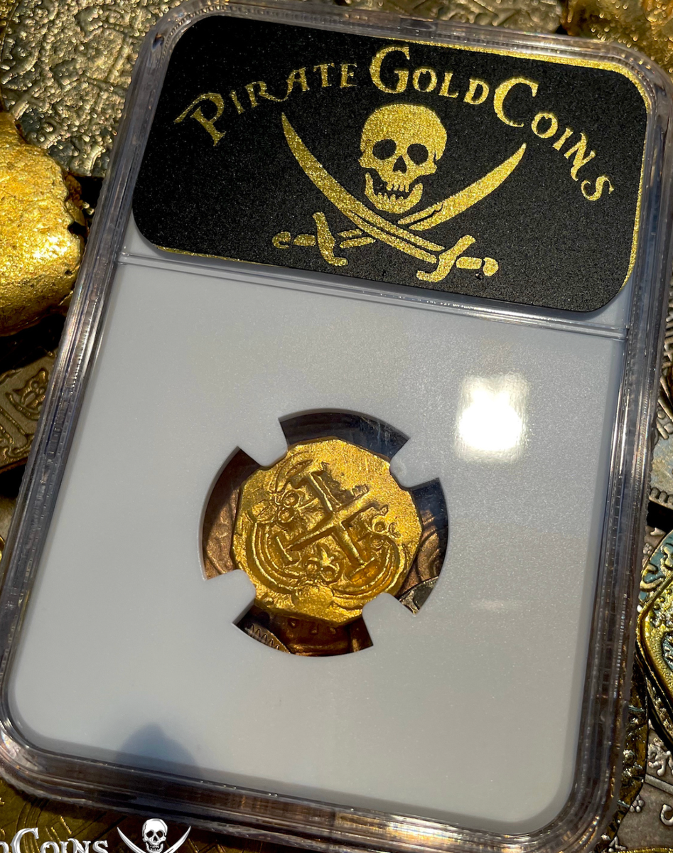 300th Ann.NGC 63! COLOMBIA 1667 2 ESCUDOS 1715 FLEET PIRATE GOLD