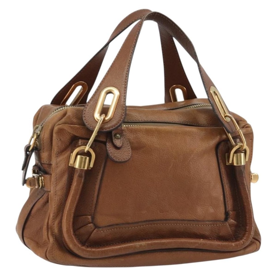 Chloe Paraty Hand Bag Leather Brown Gold Auth bs35996