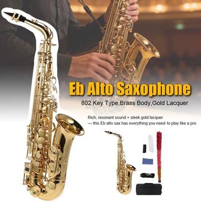Eb Alto Saxophone Brass Lacquered Gold E Flat Sax 802 Key Type Instrument K3