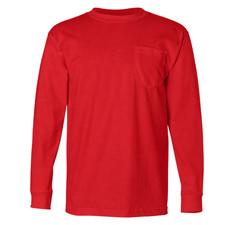 NEW USA MADE Size M Bayside Unisex Red Long Sleeve Pocket T-Shirt Tee BA3055