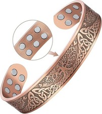 Pure Copper Magnetic 15mm Bracelet Solid Copper 18 Magnets Cuff Tree of Life
