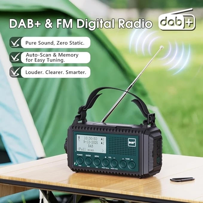 Kurbelradio DAB/DAB+/UKW Baustellenradio Radio Batteriebetrieben Tragbar Solar - Bild 2 von 4