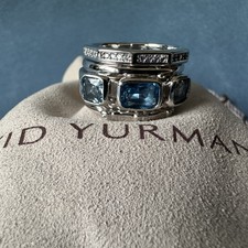 David Yurman Stax Ring Sterling Silver w/ Blue Topaz Diamonds sz 8