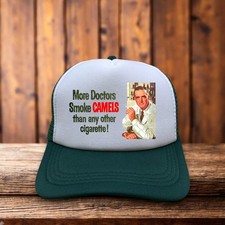 Camel Cigarette Ad Mens Trucker Hat Green Snapback Vintage Retro Baseball Cap