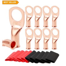 10pcs 8 AWG Battery Lugs with 3:1 Heat Shrink Tubing - Heavy Duty Ring Terminals