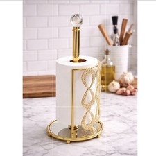 Gold Paper Towel Holder Crystal Top Kitchen Roll Holder Countertop Stand