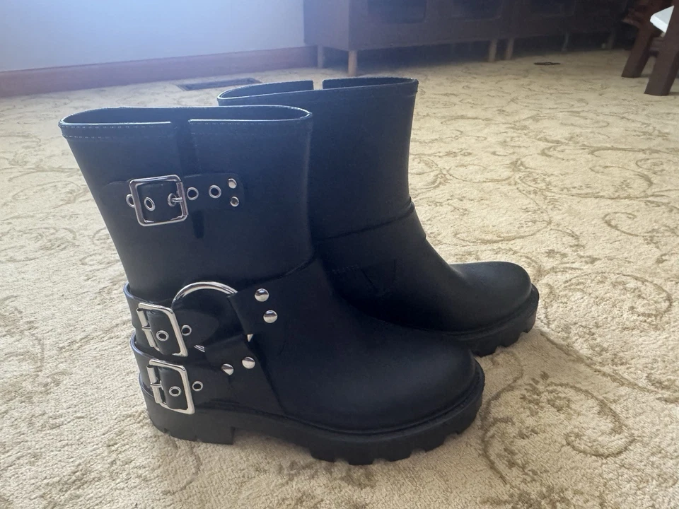 Botas de lluvia Jeffrey Campbell Controller negras mate plateadas talla 7 nuevas sin caja Foto 3 de 4