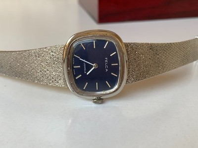 1960's Vintage Felca Watch Squared Blue Dial Ladies Swiss Manaul
