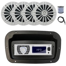 Pyle Marine Radio,Adapter,Spa Bezel, Antenna,Wire, 4x 6.5" 180W White Speaker