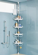 32-122inch Corner Shower Caddy Tension Pole White, Rustproof Drill-Shower She...