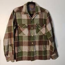 Vintage Pendleton Board Shirt Loop Collar Plaid Wool USA 60s Flap pockets So Cal