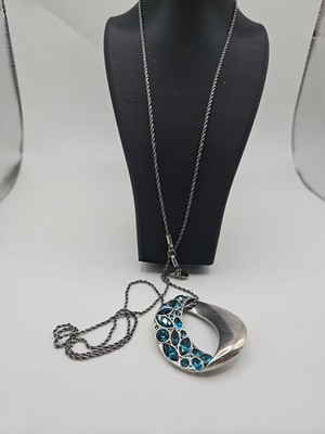 Touchstone Crystal 36inch Chain, Blue Crystals And Silver Tone Pendant