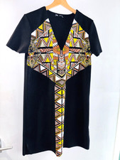 Zara Aztec Geometric Print Little Black Shift Dress - Size-Small -8-10-Stunning