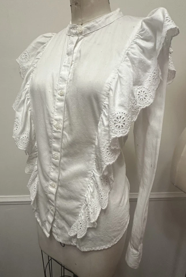 Vintage 70s 80s Prairie Long Sleeve Blouse Lace Victorian Edwardian Style Xs - Image 2 of 4