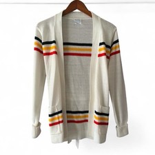 Vintage 1970s Sears Cardigan S Retro Striped Sweater Preppy Academia Waist Tie