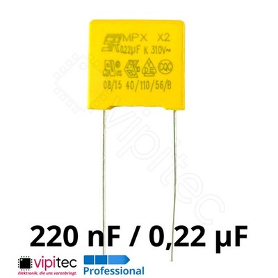 X2 MKP Entstörkondensator 220nF ±10% 310V 0,22µF uF 13x12x6 RM 10mm Kondensator