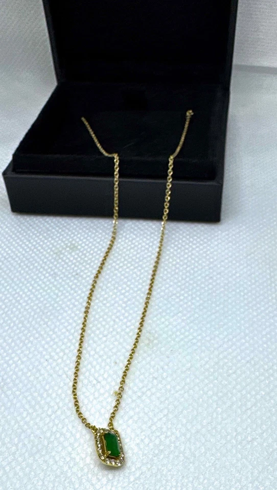 Emerald And Diamond Necklace in 14kt Yellow Gold Chain - Image 4 of 4