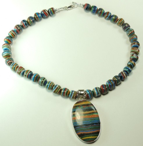 Rainbow Calsilica Necklace Calsilica Pendant Sterling Silver
