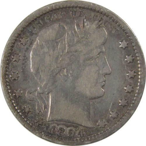 1894 Barber Silver Quarter F Fine 25c Coin SKU:I25214