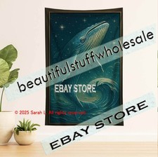 Whale Tapestry Ocean Wall Art celestial sea fabric poster 39X59 in