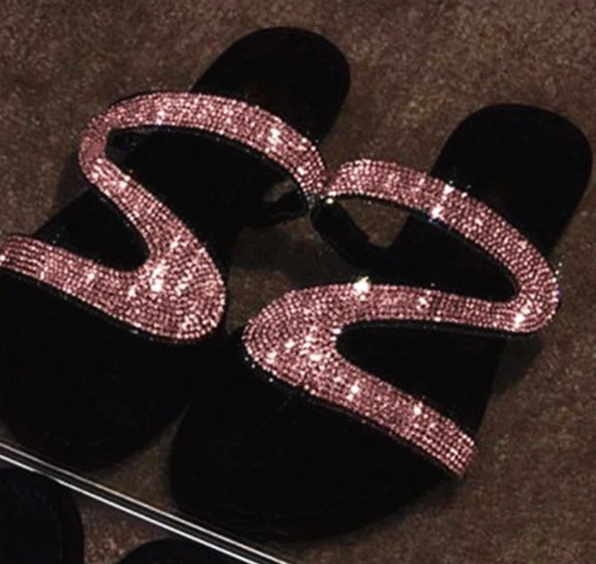Chanclas planas de verano para mujer con estrás playa brillantes sandalias moda zapatos sexy Foto 4 de 4