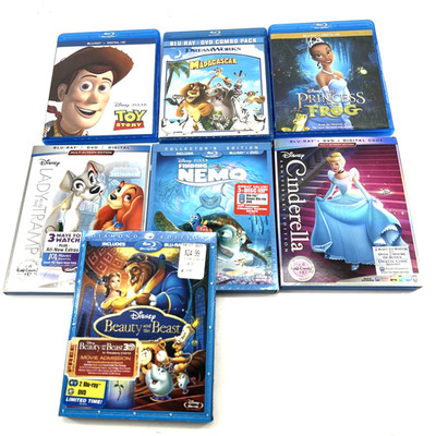 Blu Ray Kids Movie Lot 7 Toy Story Disney Princess Nemo Lady/Tramp Madagascar