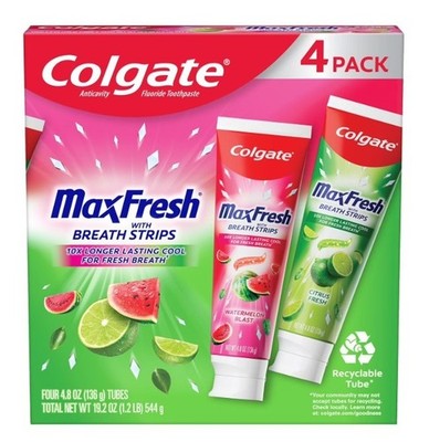 Colgate Maxfresh Toothpaste Breath Strips Watermelon & Blast Citrus Fresh 4 Pack