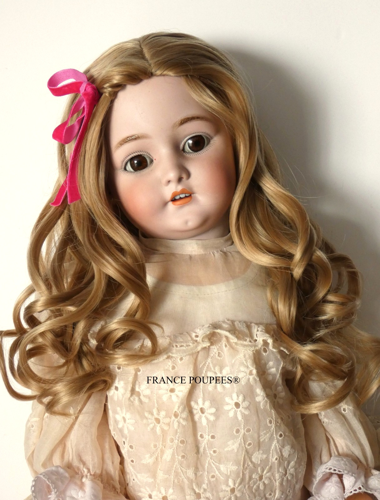 Perruque blonde Jumeau en mohair véritable pour poupées de collection du XIXème