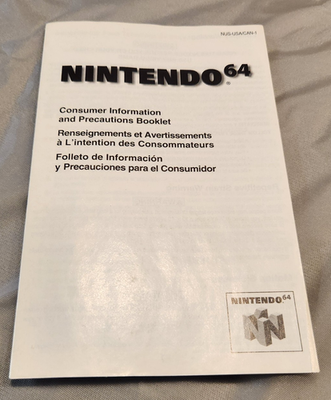 #ad NINTENDO 64 N64 Consumer Information and Precautions Booklet Nus usa can 1 $2.62