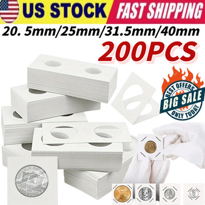 200PCS Assorted Coin Holders 2X2 Cardboard Mylar Flips Include 4 Sizes New