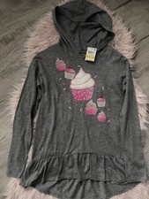 Make Me Blush Girls Cupcake Graphic Gray Pullover Hoodie Ruffle Pearl Accents L