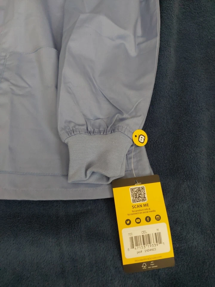 Wonderwink Scrub Jacket Unisex WonderWORK Medium Blue Snap Front Classic Fit - Image 2 of 4