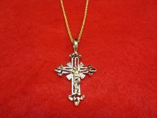 14KT GOLD EP UNIQUE CRUCIFIX CROSS CHARM PENDANT WITH 24" ROPE CHAIN SET-2622