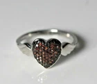 Vintage Sterling Silver & Red Stones Heart Shape Ring Size 6