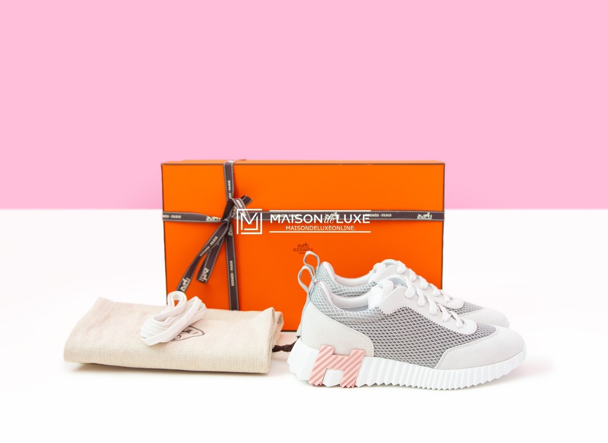 NEW HERMES H GRIS LULEA BOUNCING 36 6 MESH LEATHER SNEAKER SHOES