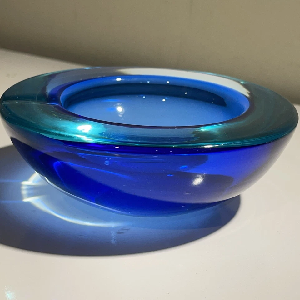 Geoda Archimede Seguso cuenco/cenicero en azul y verde azulado, Murano Italia aprox. 1950’s Foto 3 de 4