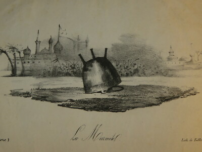 SELTENE LITHO KARIKATUR ZEITUNG PANDORA MARMITE ALGERIEN ORIENTALIST 1826