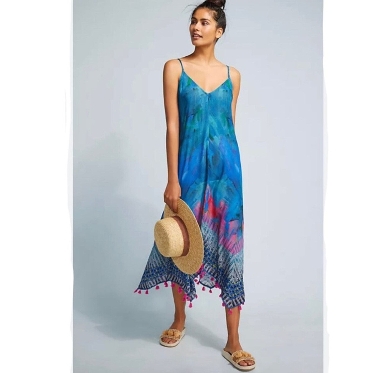 anthropologie blue tassel dress Blank London Coverup Destin in Pink top birthday outfit Shiny Satin One-Shoulder Maxi Stock:Made to Order