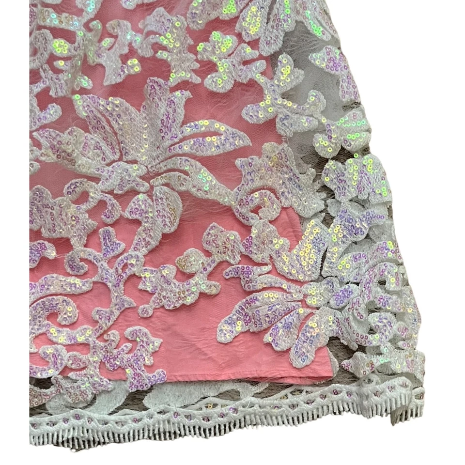 $140 Vestido Halabaloo 8 Rosa Satinado Blanco Tul Lentejuelas Fiesta Boda Invitado Malla Foto 3 de 4